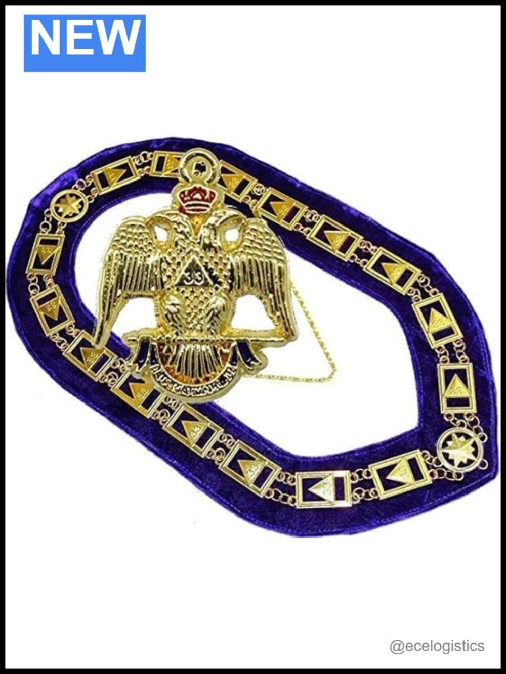 33 Degree Masonic Chain Collar Purple Velvet Golden Chain Pendant